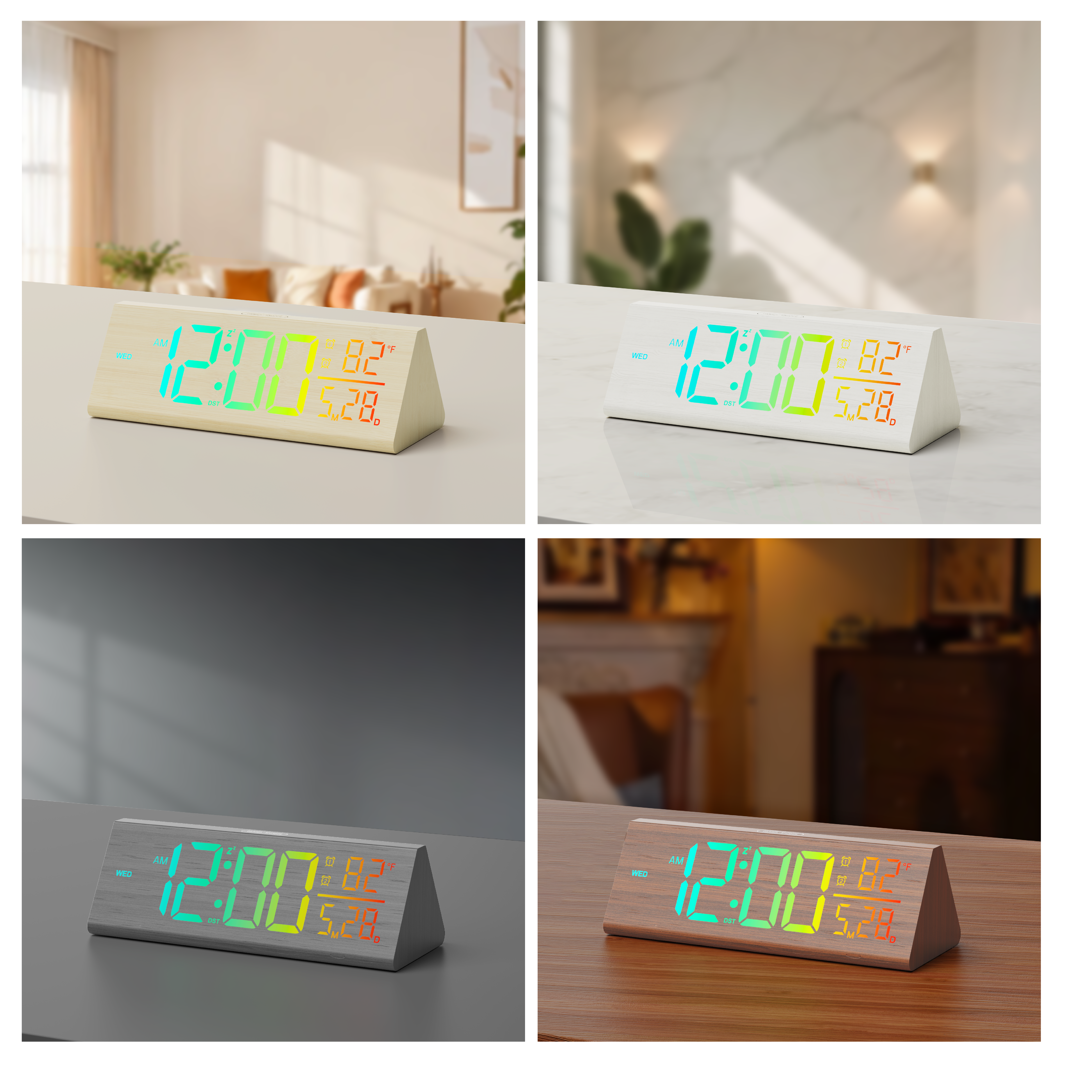 HM-02 Triangular Wood-Grain RGB Alarm Clock